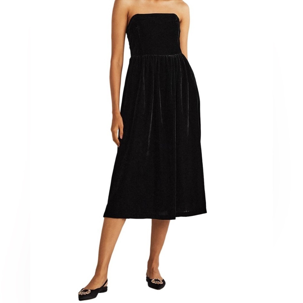 Nwt Boden Black Strapless Velvet Midi Dress Size 4 R Cocktail Party
